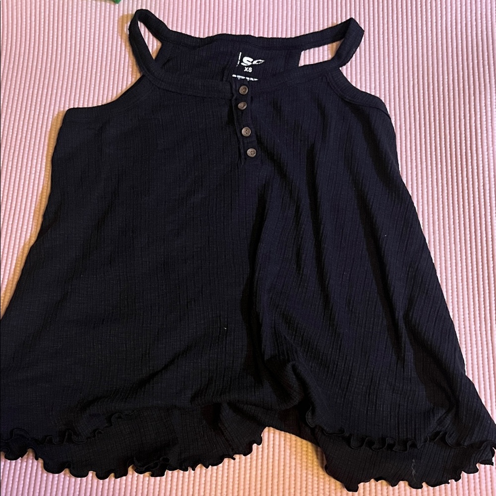 SO Black Tank Top with Button Detail